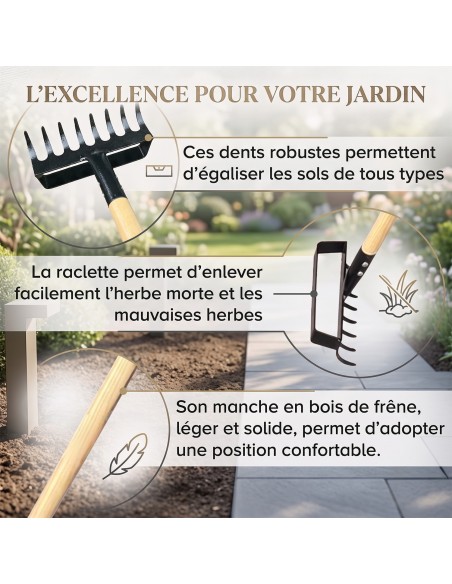 OGROD - Râteau binette 2 en 1 acier, manche frêne FSC