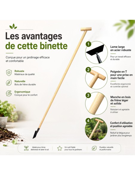 Raclette de jardin à lame large bois de frêne FSC et poignée T