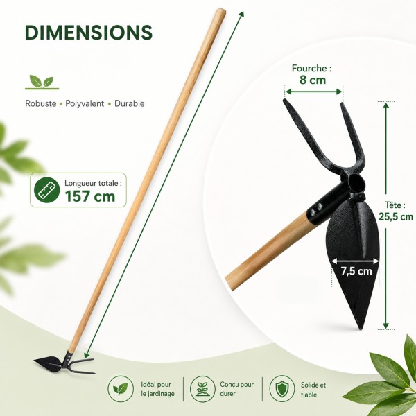 Piochon de jardin pour traçage sillons en acier