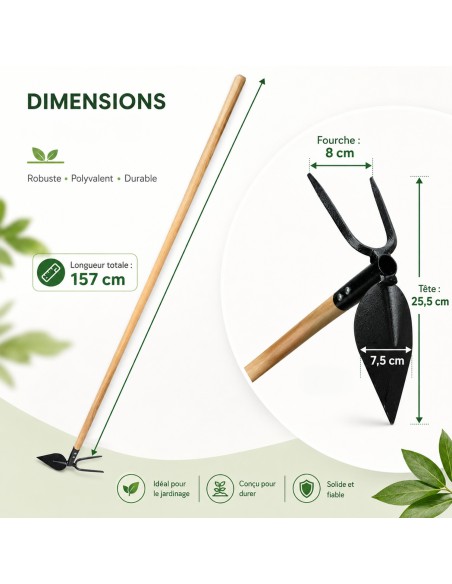 Piochon de jardin pour traçage sillons en acier