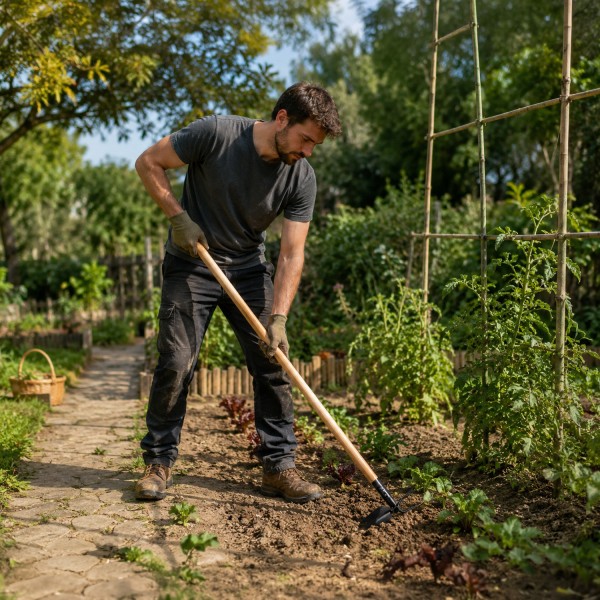Piochon de jardin pour traçage sillons en acier
