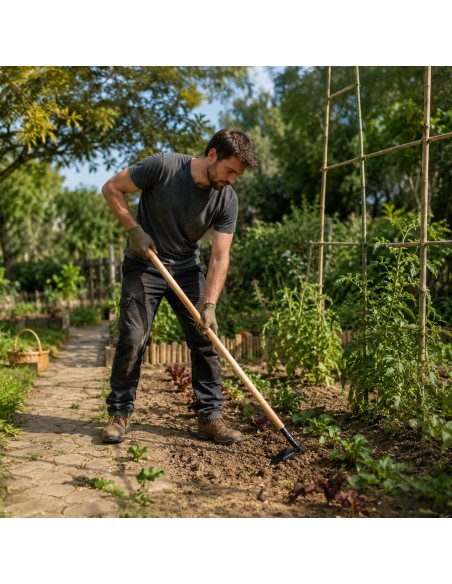 Piochon de jardin pour traçage sillons en acier