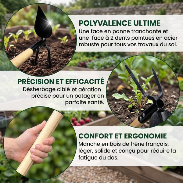 Piochon de jardin pour traçage sillons en acier