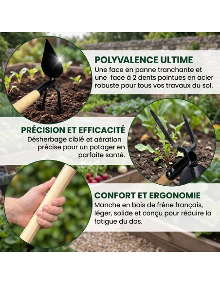 Piochon de jardin pour traçage sillons en acier