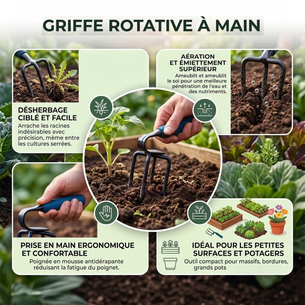 LITTLE Outils de jardinage à main - Griffe rotative