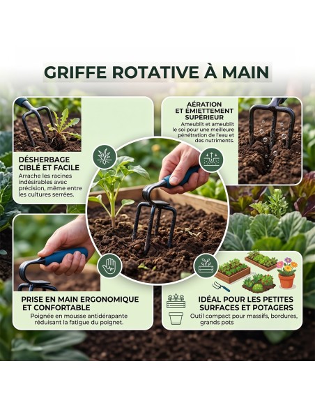 LITTLE Outils de jardinage à main - Griffe rotative