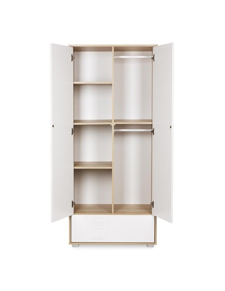 IDA Armoire penderie 2 portes avec étagères et 1 tiroir