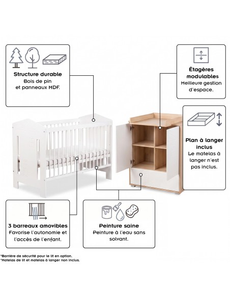 IDA Ensemble bébé commode + plan et lit