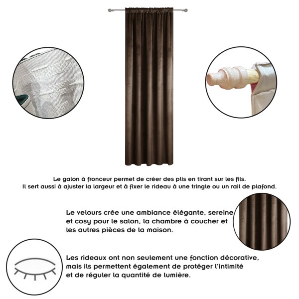 Rideau occultant en velours à galon fronceur