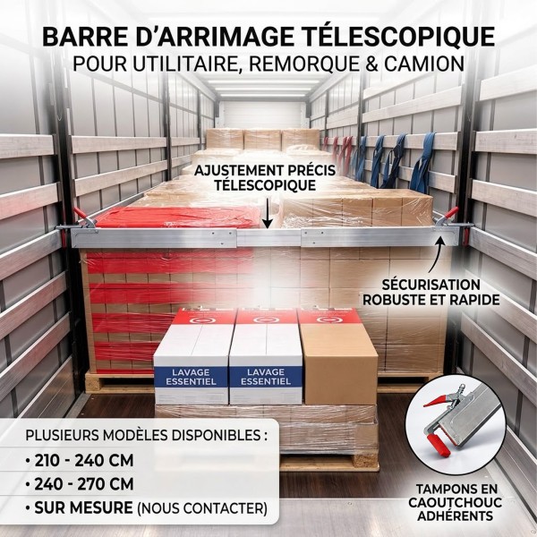 Barre d’arrimage télescopique aluminium utilitaire & remorque