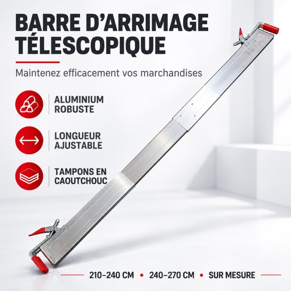 Barre d’arrimage télescopique aluminium utilitaire & remorque