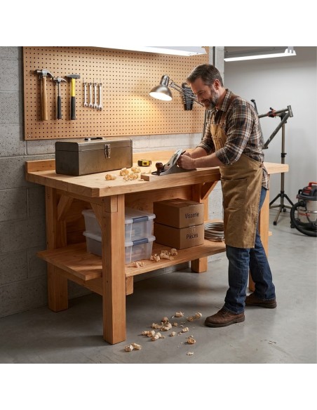 Établi livré monté en bois Douglas massif 150 cm avec étagère