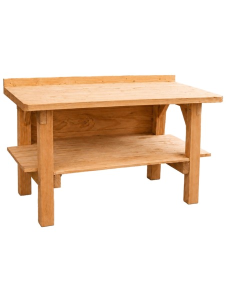 Établi livré monté en bois Douglas massif 150 cm avec étagère
