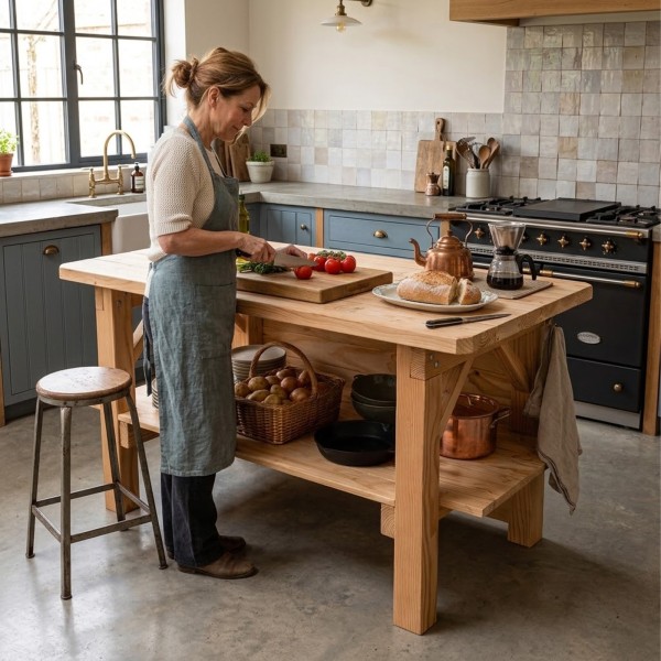 Îlot central de cuisine en Douglas massif 150 cm – livré monté