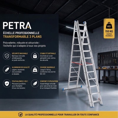 PETRA Échelle professionnelle transformable aluminium 3 plans 2