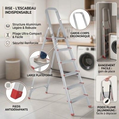 RISE Escabeau pliable en aluminium avec pieds antidérapants 2