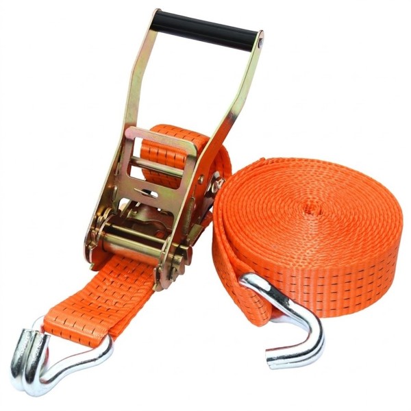 Sangle d'arrimage orange à cliquet avec crochets doubles 50 mm