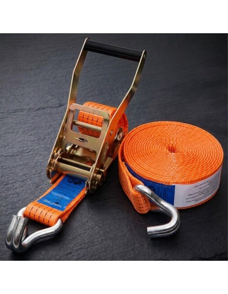 Kit sangle d'arrimage professionnelle orange à cliquet et crochets