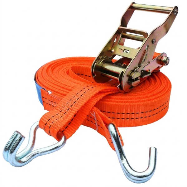 Sangle d'Arrimage 2 Tonnes Orange avec Tendeur à Cliquet et Crochets J