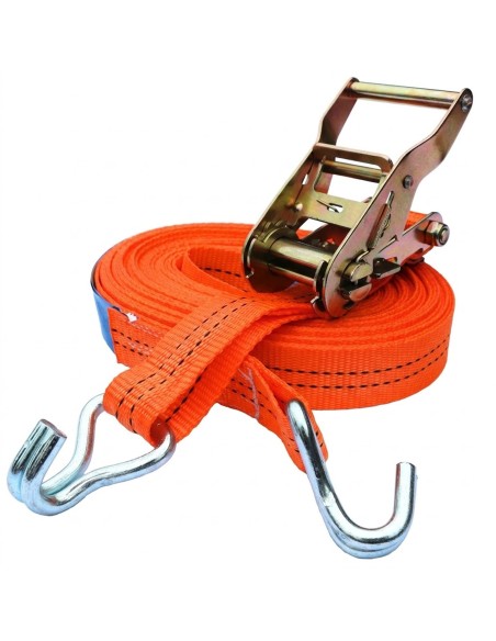 Sangle d'Arrimage 2 Tonnes Orange avec Tendeur à Cliquet et Crochets J