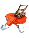 Sangle d'Arrimage 2 Tonnes Orange avec Tendeur à Cliquet et Crochets J