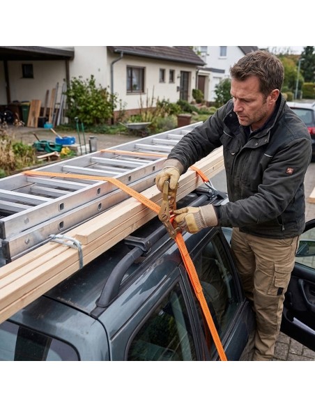 Sangle à Cliquet 2 Tonnes pour Galerie de Toit - Fixation Échelle et Bois