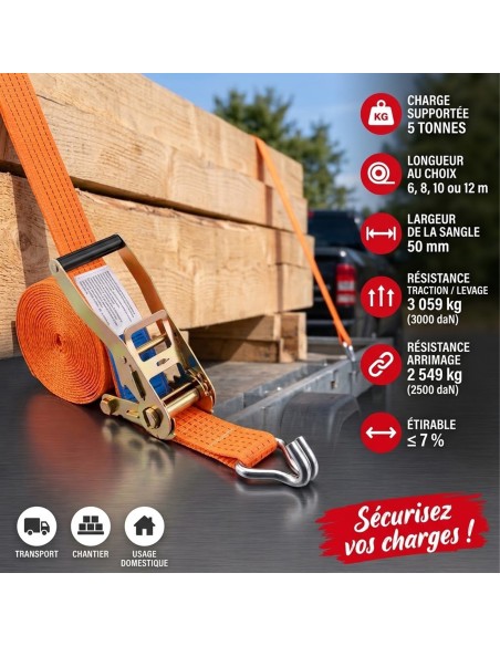 Sangle d'Arrimage 5 Tonnes avec Tendeur à Cliquet