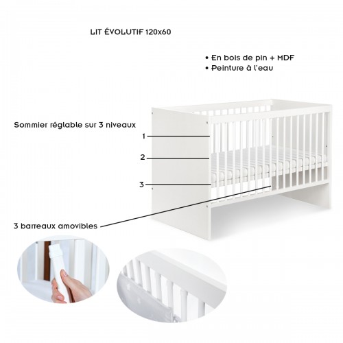 DALIA Lit 120x60 évolutif  bébé enfant 2