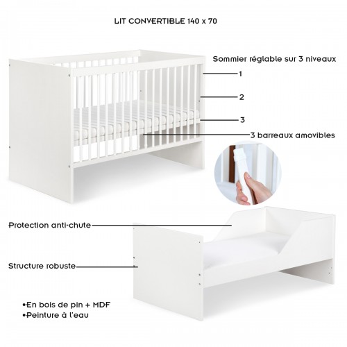 DALIA lit évolutif bébé 140x70 convertible en lit enfant 2