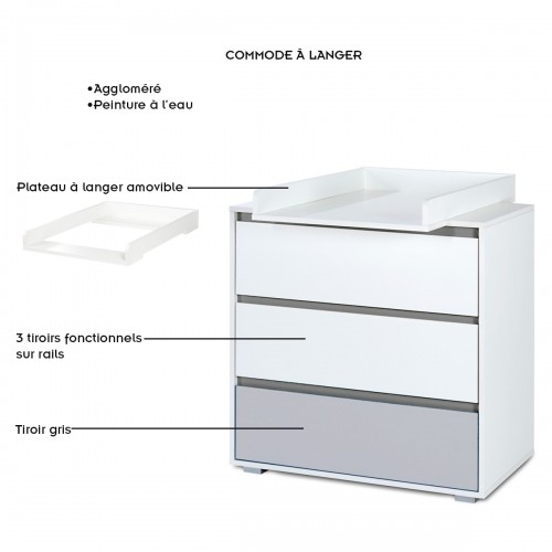 DALIA Commode avec plateau à langer amovible 3 tiroirs 2